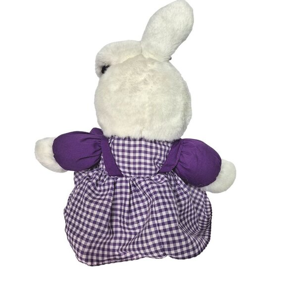Easter Bunny White Purple Plaid Dress Bow Slippers Plush Stuffed Animal 18" - Picture 3 of 6